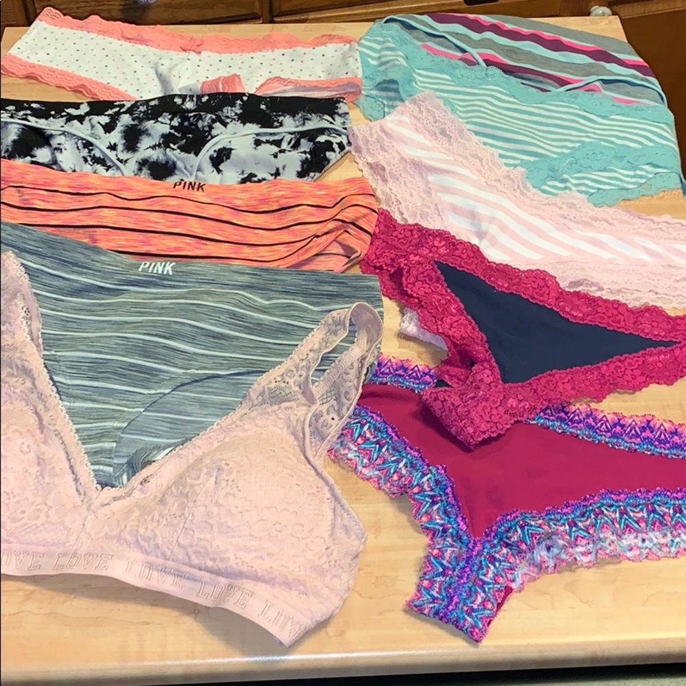 Lot of 9 Pairs Panties and pink lace bralette